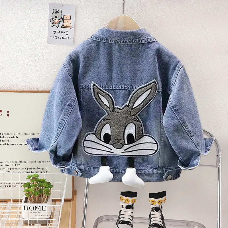 Chaquetas vaqueras para niñas de 2 a 7 años, nueva moda, abrigo de conejo bordado de dibujos animados para niños, prendas de vestir exteriores de otoño, ropa informal para niñas