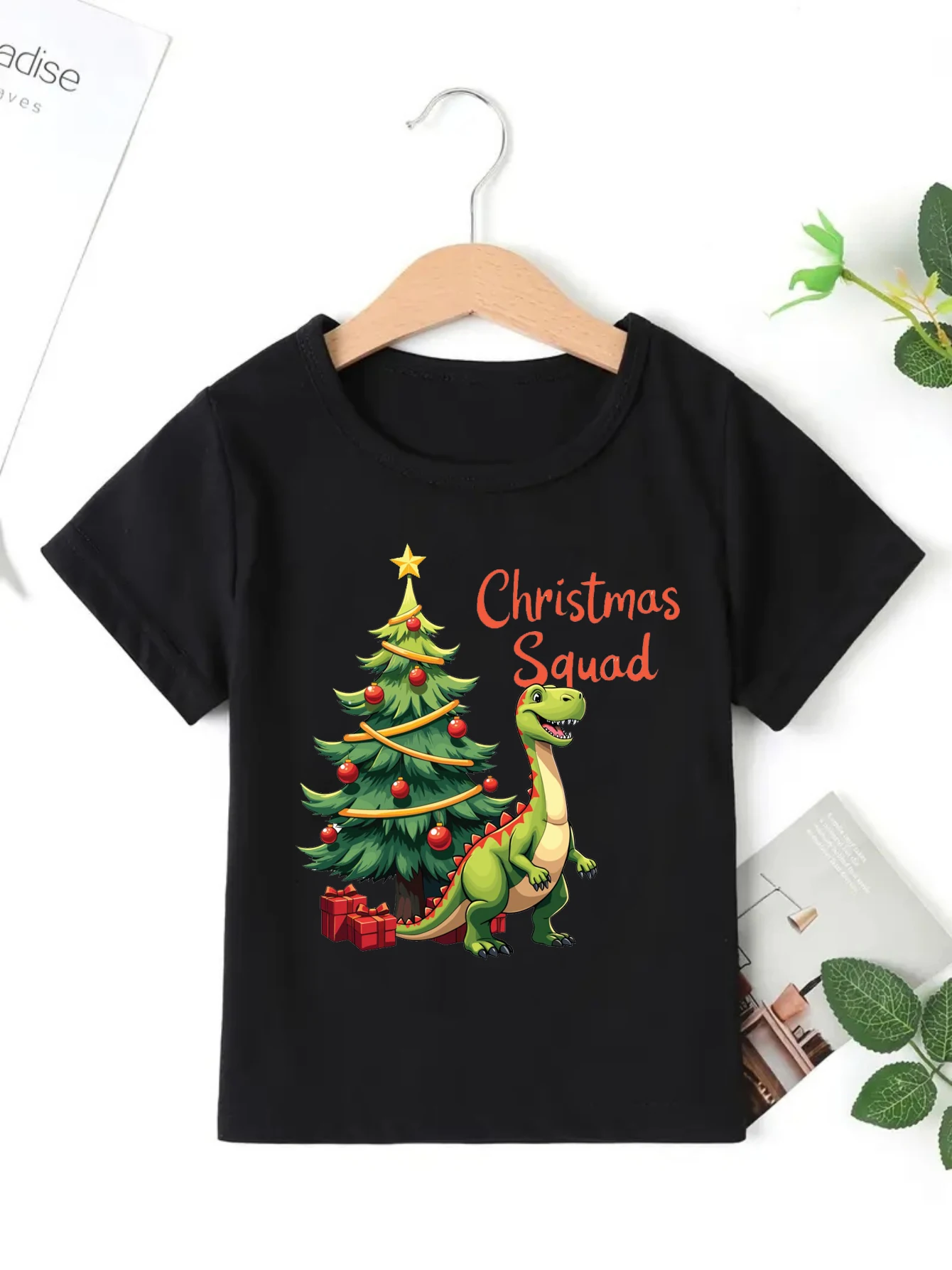 Escuadrón de Navidad árbol de Navidad dinosaurio impreso camiseta niñas/niños regalo de Navidad camiseta Festival vacaciones camisa Kawaii ropa para niños
