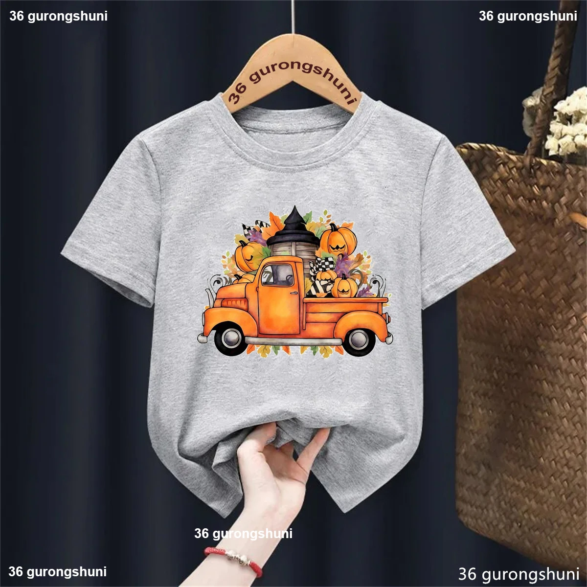 Camiseta con estampado de Tractor de calabaza para niños y niñas, regalo de Acción de Gracias, ropa de manga corta, camiseta lisa Harajuku, nueva llegada - imagen 5