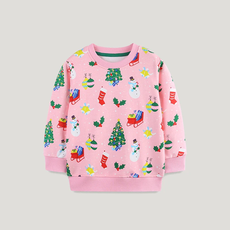 Sudadera con capucha para niña, jersey navideño de manga larga con cuello redondo para niño, ropa deportiva de moda de estilo europeo y americano para niño - imagen 2