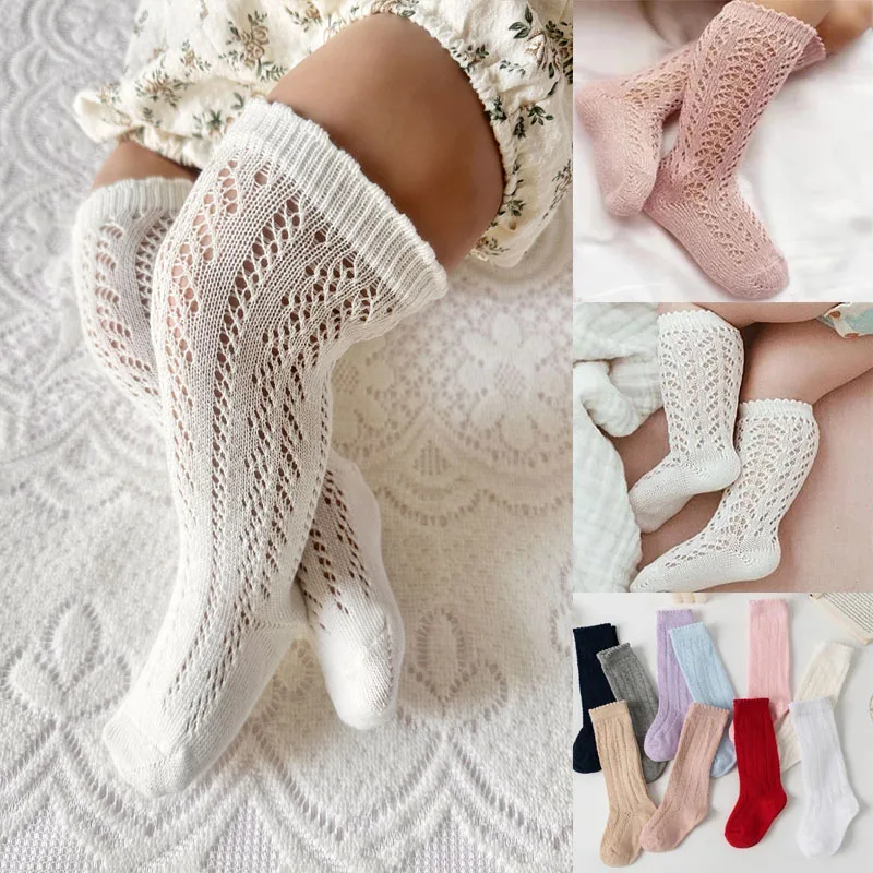 Calcetines largos hasta la rodilla para bebés y niñas, medias finas de malla, calados, de algodón suave, de 0 a 8 años - imagen 2