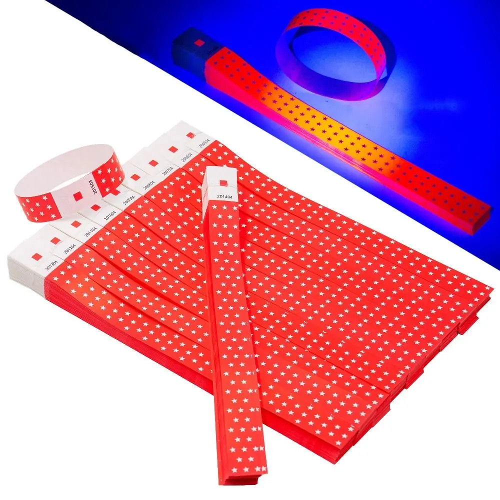 100 Uds. Correa de muñeca desechable de Color fluorescente pulseras de fiesta de estrella de papel sintético resistente al desgarro impermeable - imagen 2