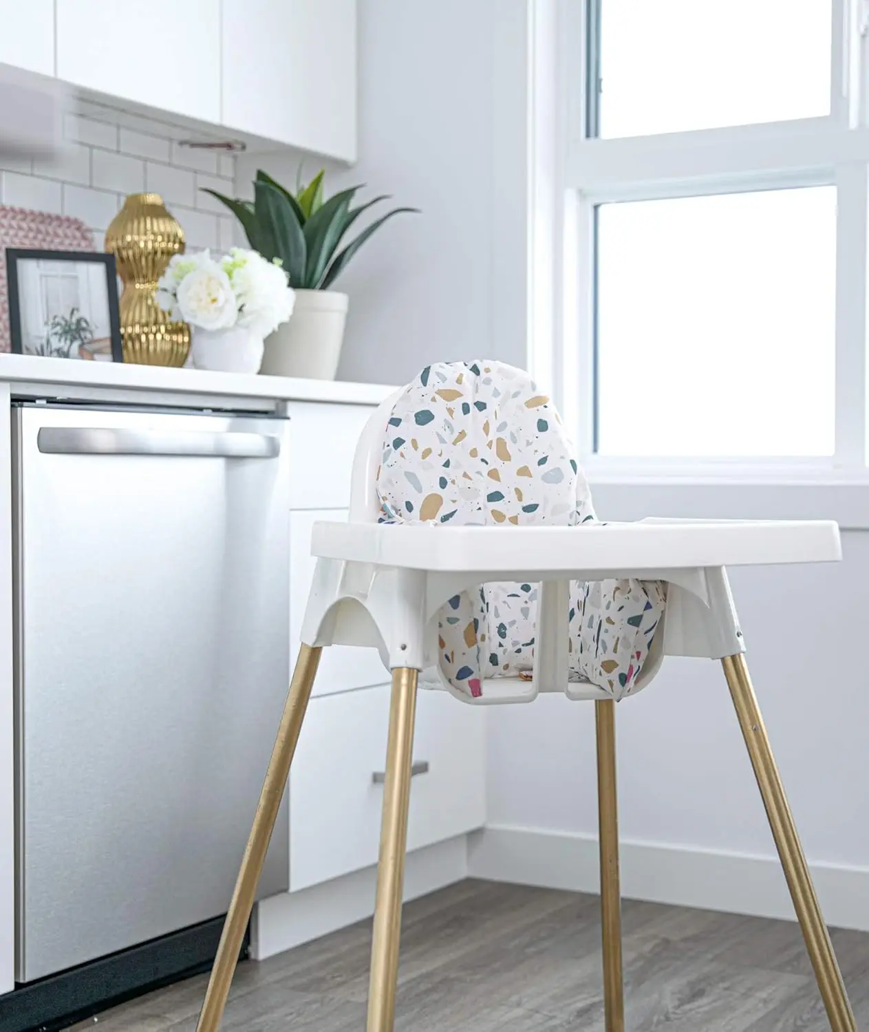 Silla de comedor para bebé, funda de asiento de doble cara con cojín trasero inflable incorporado, soporte para trona portátil - imagen 2