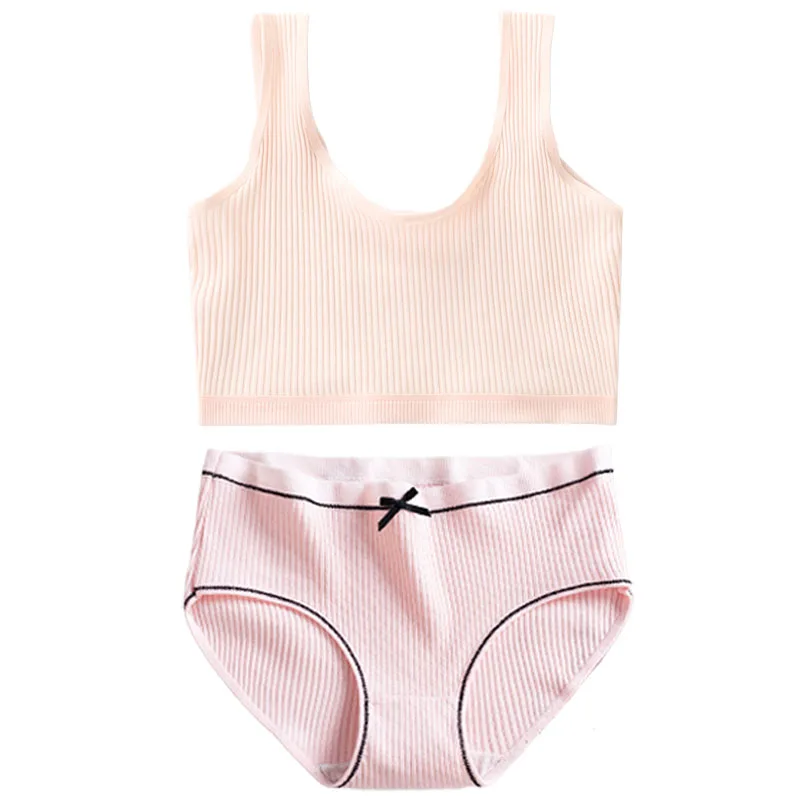 Conjuntos de bragas y sujetadores de algodón para niñas adolescentes, conjunto de bragas con sujetador de entrenamiento de algodón, Sujetador deportivo sólido para niños, ropa interior - imagen 2