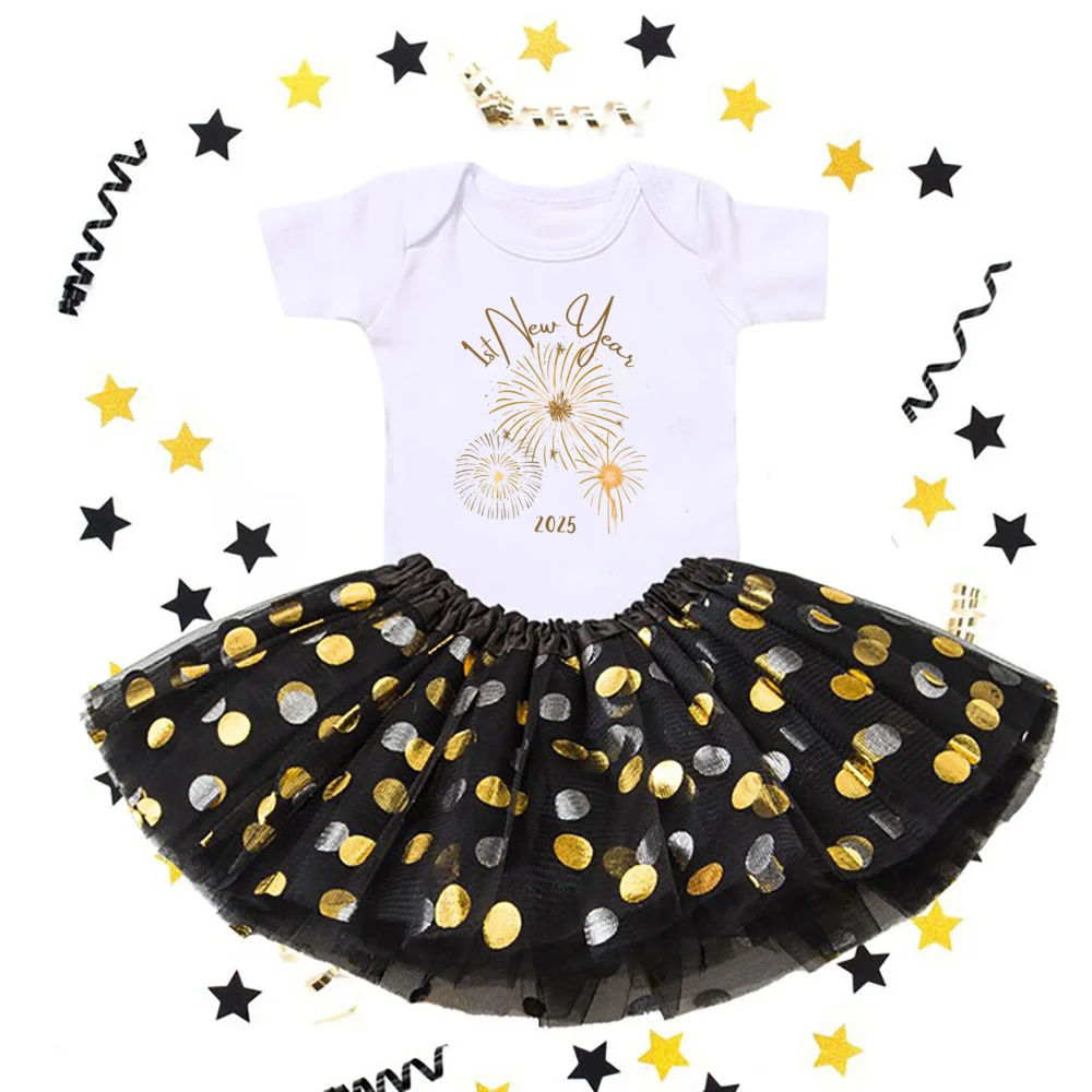 Conjuntos de ropa de bebé de My First New Year para niña, vestidos de pastel, mameluco de manga corta, mono de moda, regalo de vacaciones de Año Nuevo