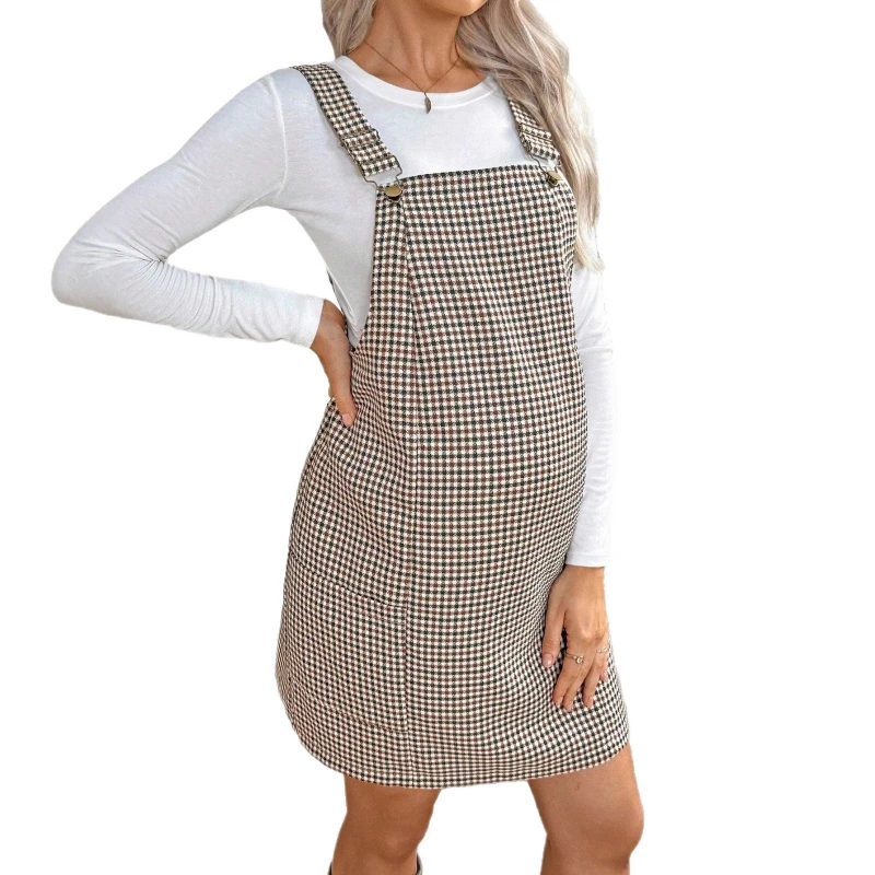 Vestido de embarazo a cuadros con tirantes ajustables de verano