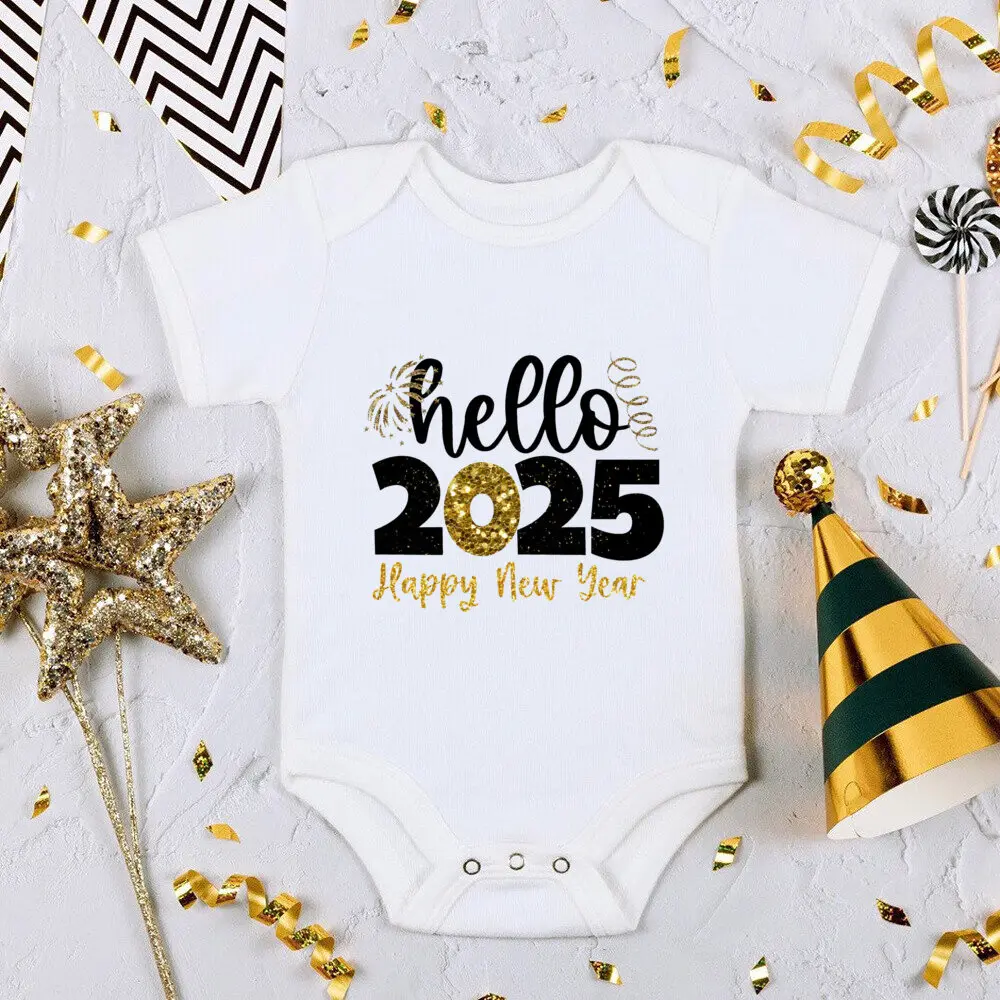 Hola 2025, Feliz Año Nuevo, trajes a juego para la familia, papá, mamá, camisa para niños, mono para bebé, camiseta familiar, fiesta de vacaciones, ropa familiar - imagen 5