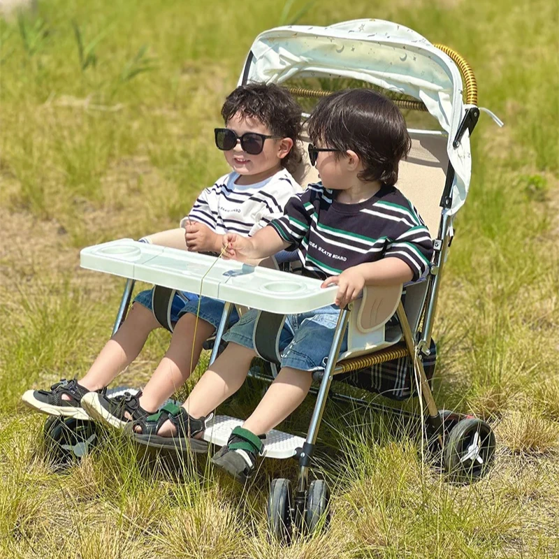 Carrito de bebé plegable para gemelos, herramienta de deslizamiento compacta, ligero, reclinable, portátil - imagen 4