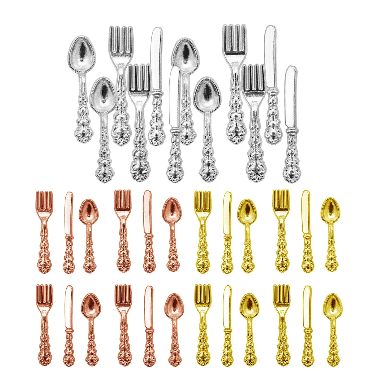 2-6pack 1:12 Dollhouse Miniature Tableware Toys 1/12 Knife Fork Spoon Set Silver