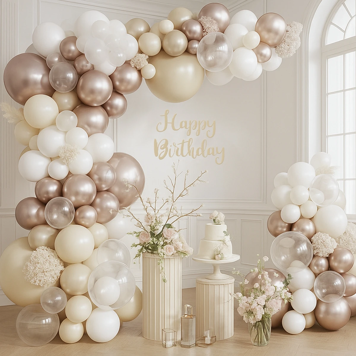 96 Uds arena blanco Beige metálico champán globos dorados tema de oso boda despedida de soltera cumpleaños Baby Shower decoraciones para fiesta - imagen 2