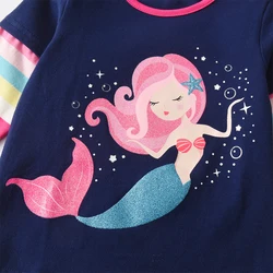 DXTON Camiseta manga larga para niña con rayas y estampado sirena