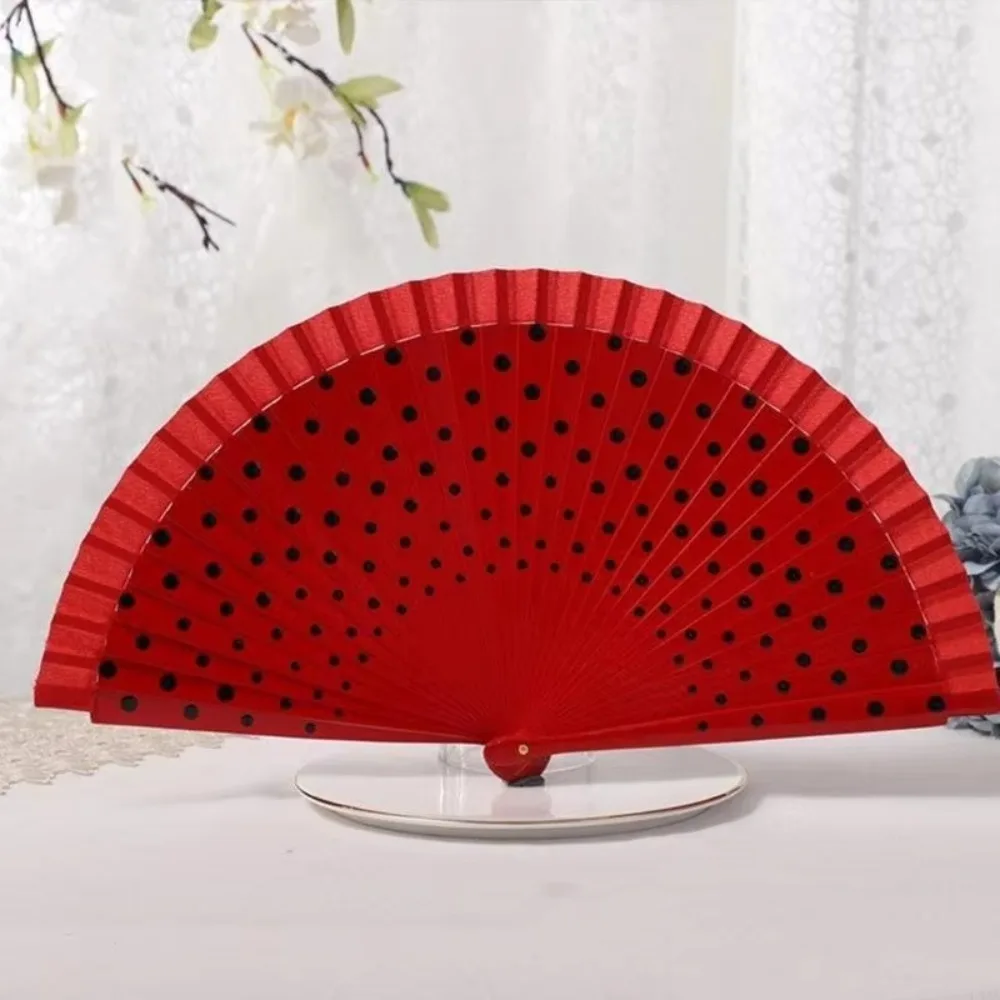 Abanico flamenco infantil de madera elegante con lunares para baile