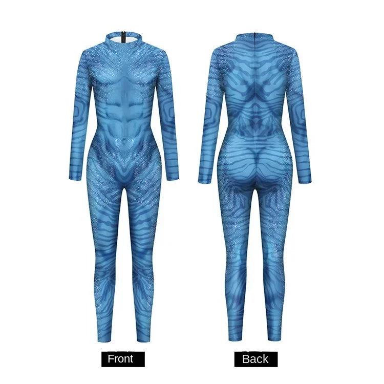Un traje azul con una vista delantera y trasera