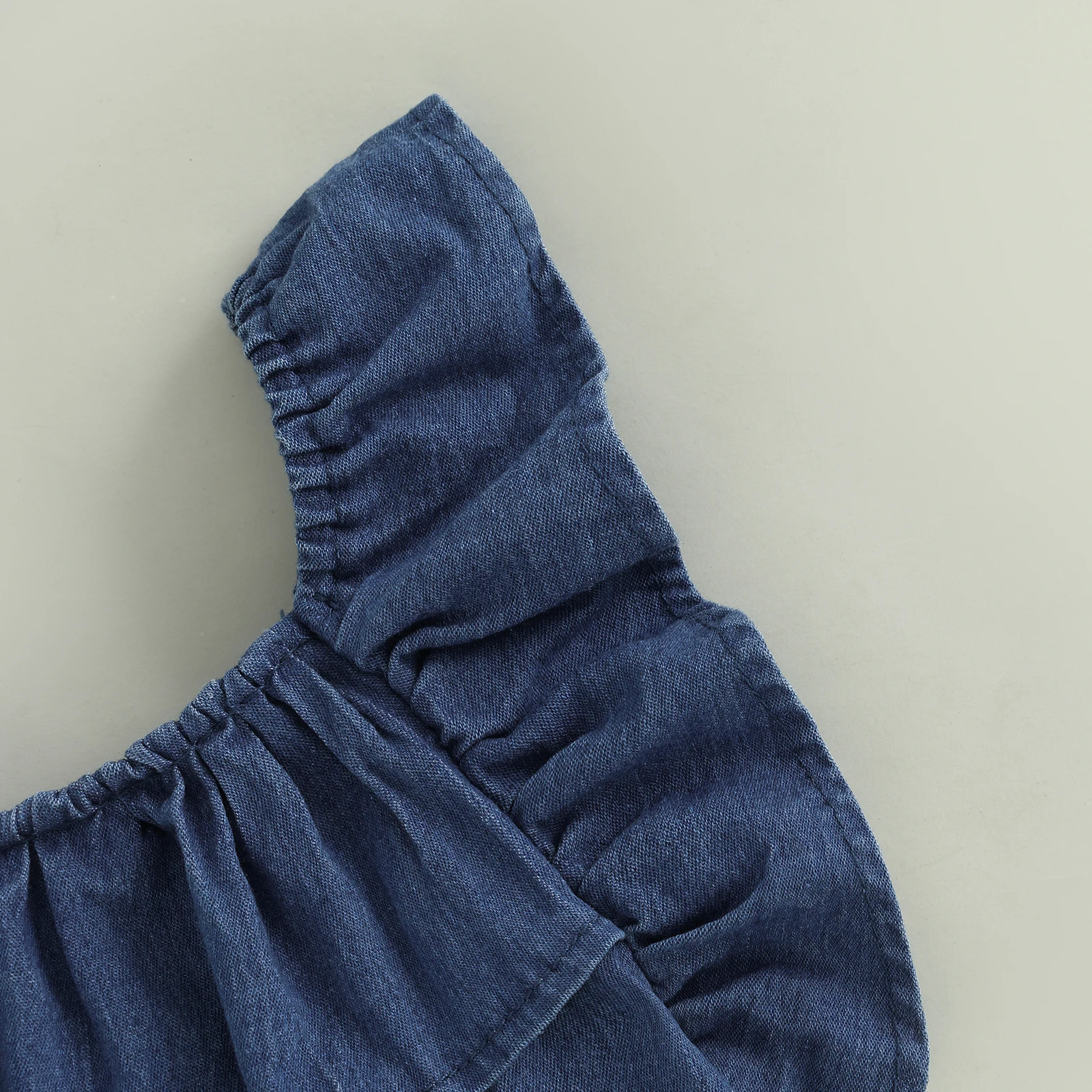 VISgogo-mono vaquero para niña pequeña de 0 a 3 años, mono vaquero con manga voladora de Color sólido, ropa bonita - imagen 3