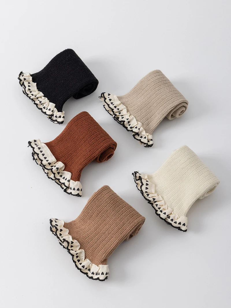 5 pares por lote MILANCEL otoño medias para niñas 0-5T encaje amor calcetines decorativos dulces 5 colores calcetines infantiles - imagen 3