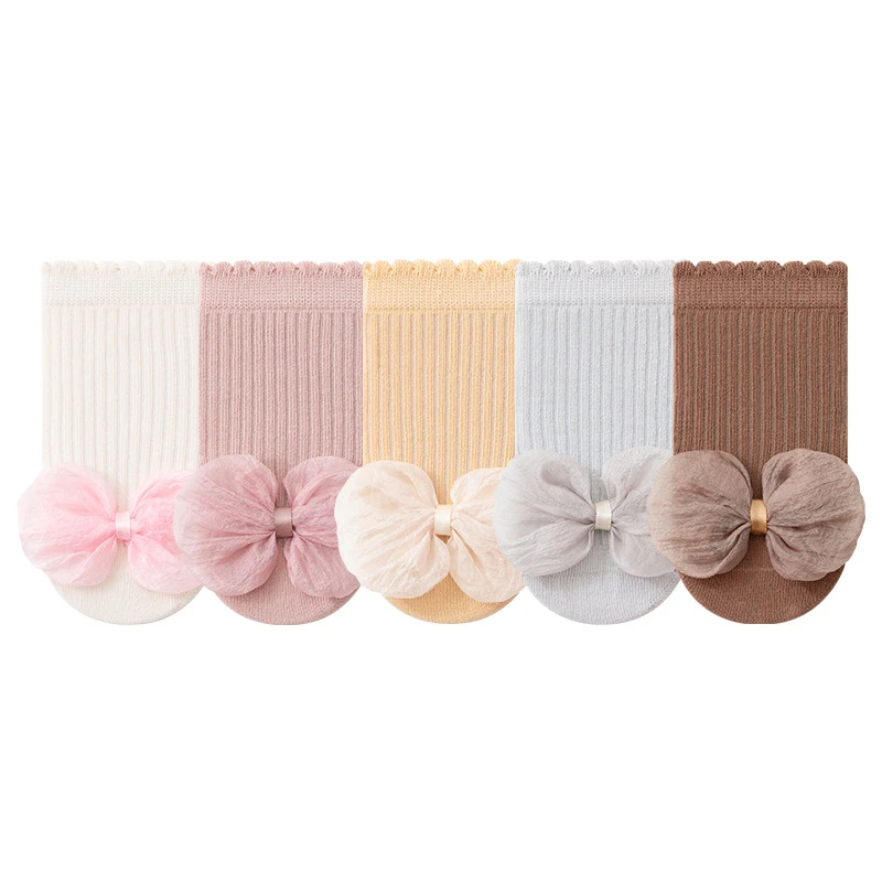 Calcetines de suelo para bebé de 0 a 3 años, calcetines antideslizantes de algodón suave para niño pequeño, calcetines sueltos sin hueso con lazo de encaje para niña, primavera y otoño - imagen 3