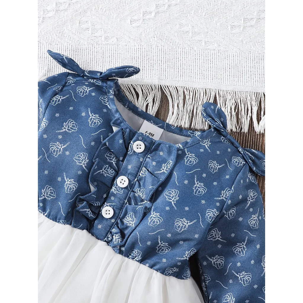 Vestido de manga larga para niña pequeña, falda de malla blanca empalmada y Diadema, ropa de moda para primavera y otoño, 2 piezas, 6-24 meses - imagen 3