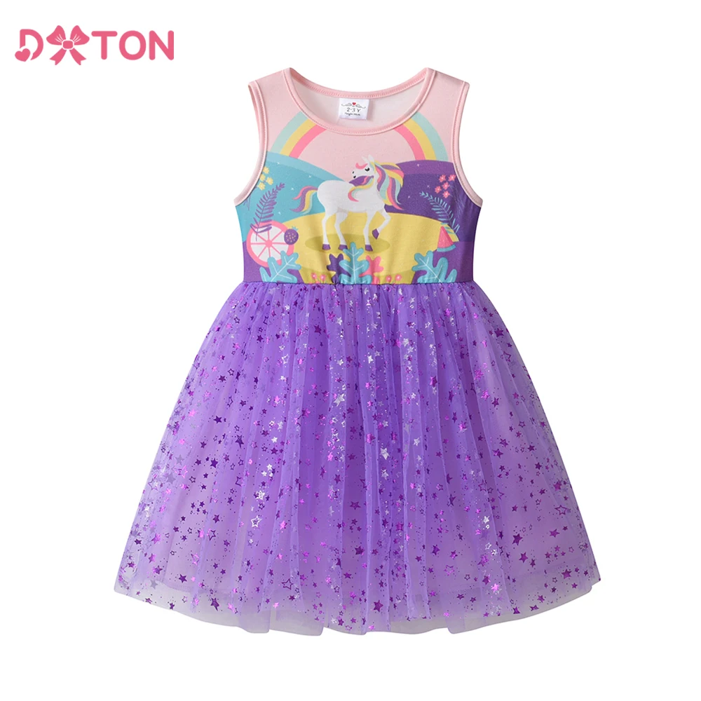 Dxton vestido princesa sin mangas – Estampado arcoíris para niña