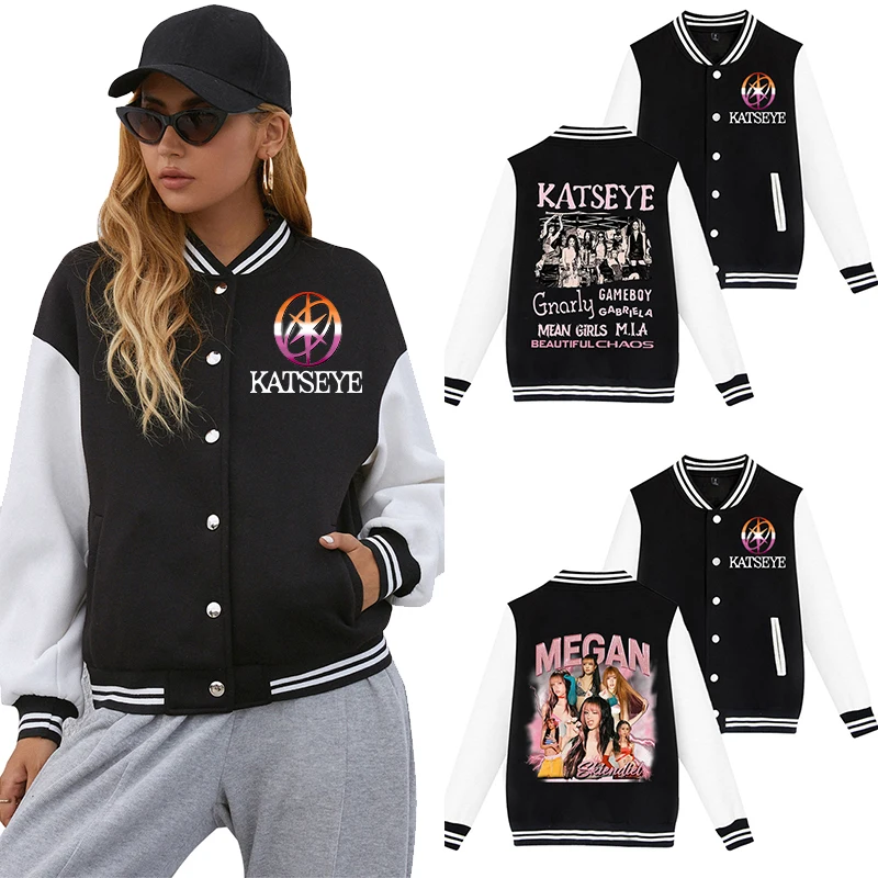 Uniforme de béisbol K-katseye del grupo de niñas para hombres y mujeres, chaquetas de estilo coreano de dibujos animados de Anime, abrigos bonitos de moda femenina, regalos