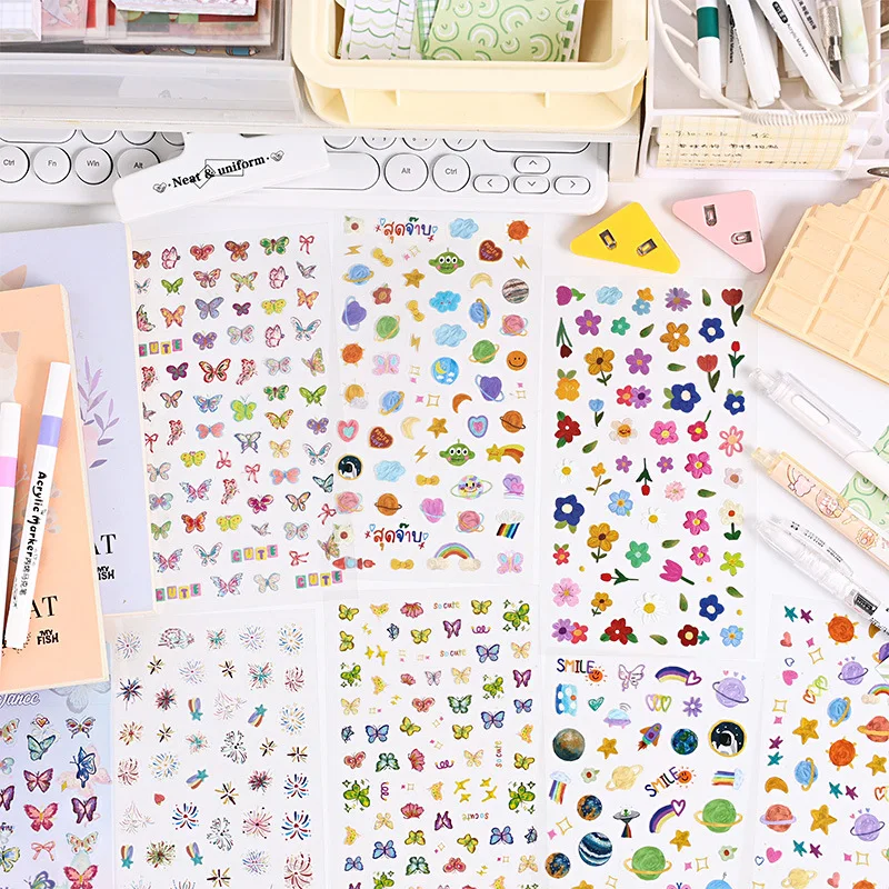 4 sheets Kawaii Cartoon Flat sticker Small label Decorative Diary Album Scrapbooking material Junk Journal Supplies - imagen 3