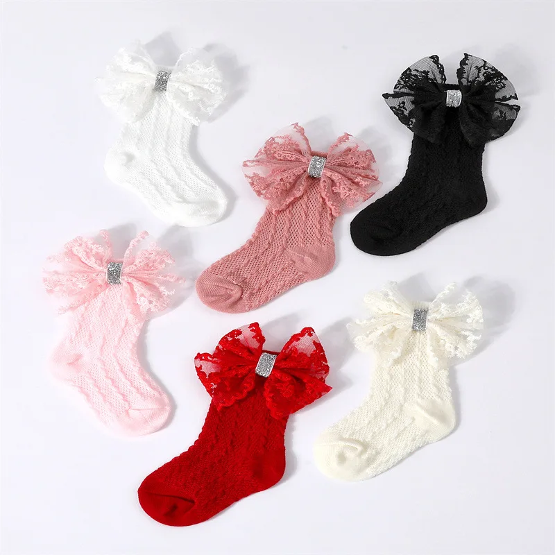 Lindo 1 Juego de calcetines con lazo para bebé, diademas para recién nacido, calcetines de punto cálidos de encaje suave, diademas para niñas y niños, calcetines medios nuevos - imagen 2