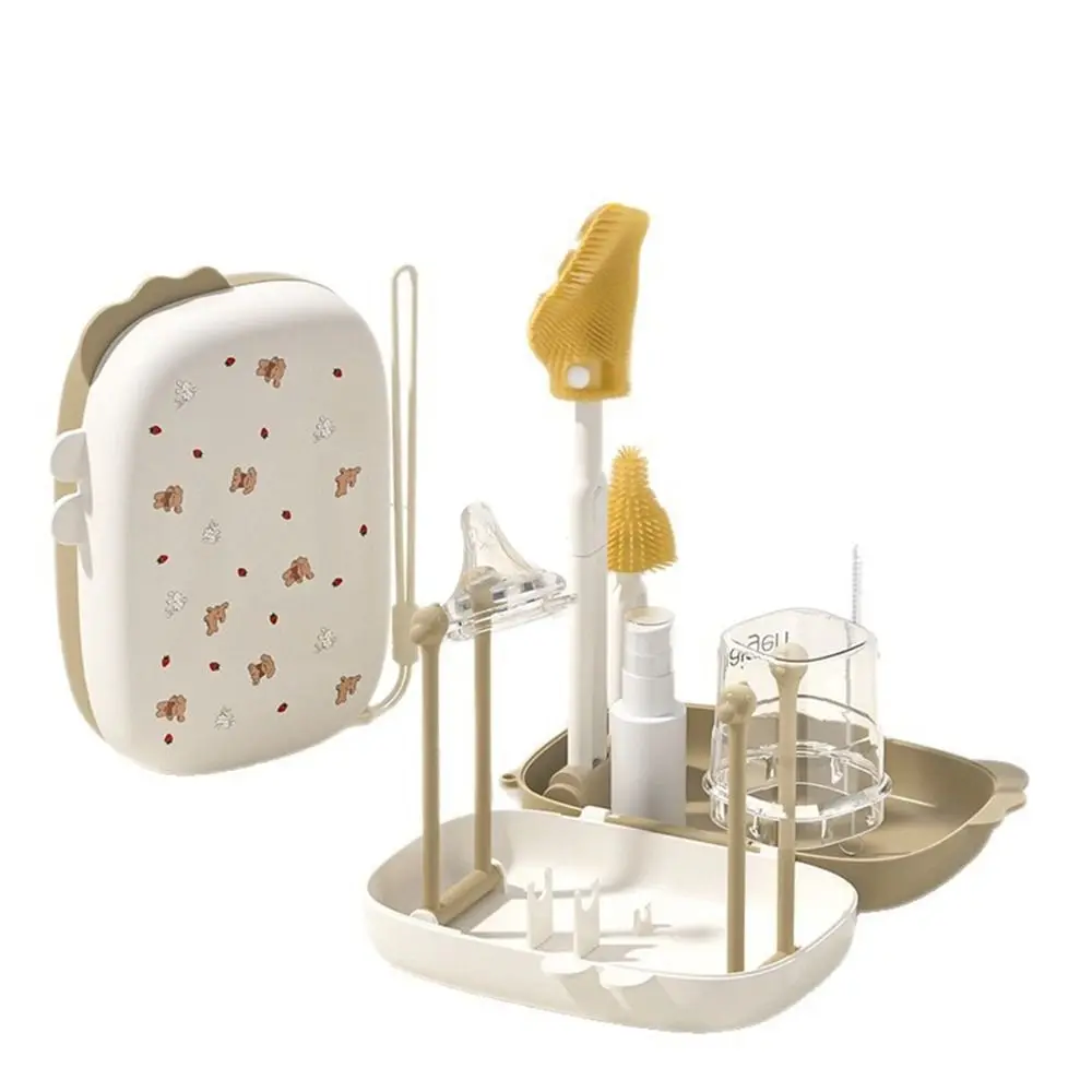 Juego de limpieza de biberones 6 en 1 con caja de almacenamiento, cepillo para biberones de viaje seguro, esponja de silicona, juego de cepillos multifuncionales para biberones