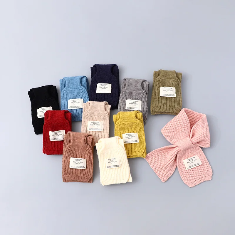 Bufanda cruzada con etiqueta de tela de oso para bebé, bufandas de punto cálidas para otoño e invierno, bufanda suave con anillo para el cuello para niños y niñas - imagen 3