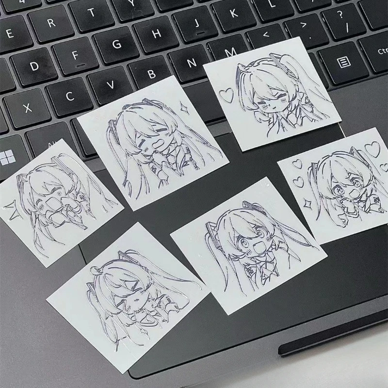 6 uds Hatsune Miku pegatinas DIY portátil teléfono diario pegatinas de dibujos animados niños pegatinas de recompensa regalos decoración calcomanías impermeables Juguetes - imagen 2