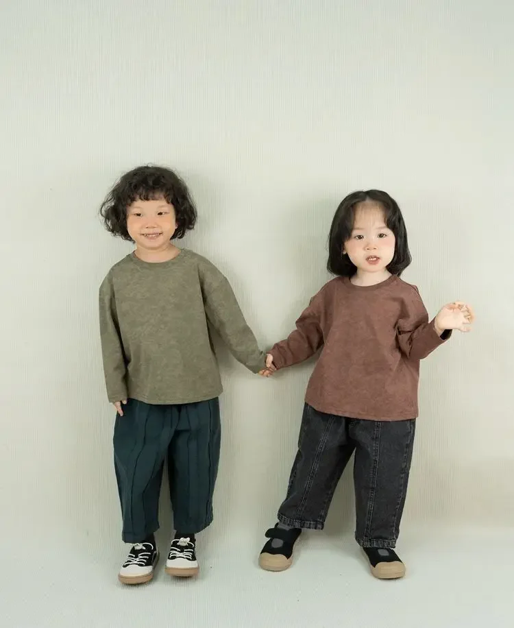 Camiseta Vintage de manga larga para niños y niñas, camiseta de algodón suave para niños de 1 a 6 años, ropa para niños y niñas, 6 colores, primavera 2026