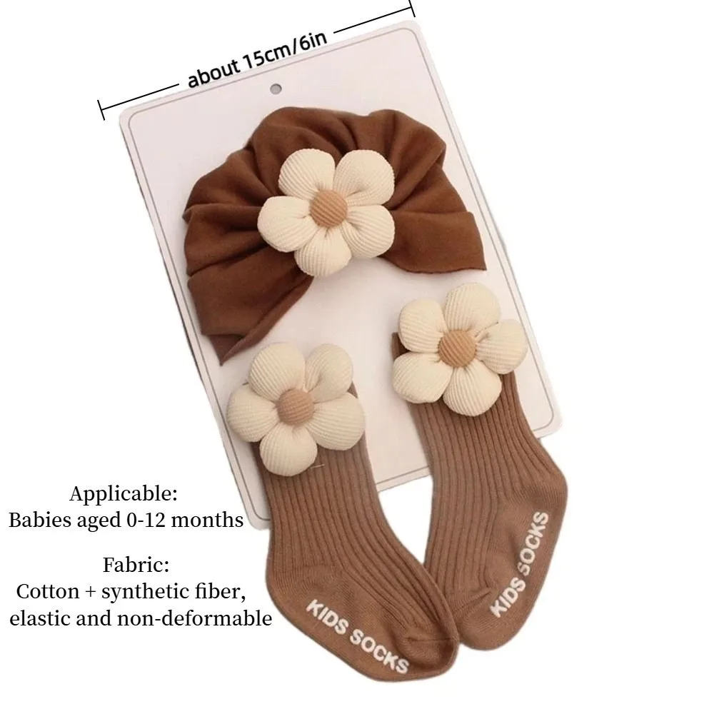 Flower Newborn Hat Socks Set Breathable Lightweight Socks Cap Set Soft Cute Design Combination Hat Socks Baby Boy and Girl - imagen 5