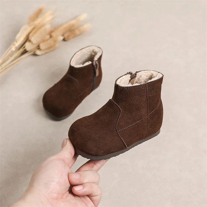 Botas de cuero genuino para bebés y niños, botas para exteriores para niños, suela suave antideslizante, zapatos ligeros para niños pequeños, Otoño Invierno - imagen 3