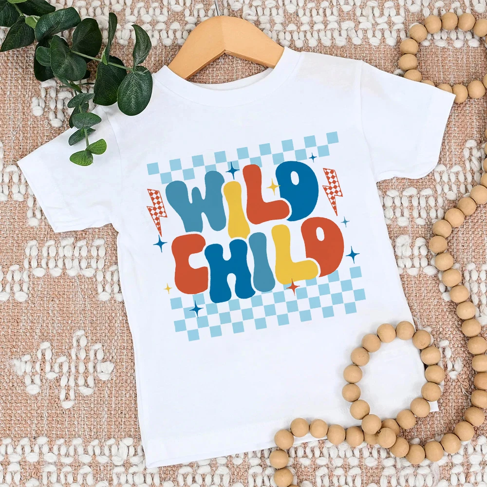 Camiseta con estampado de niño salvaje, ropa Retro de manga corta, atuendo de verano, camisetas blancas