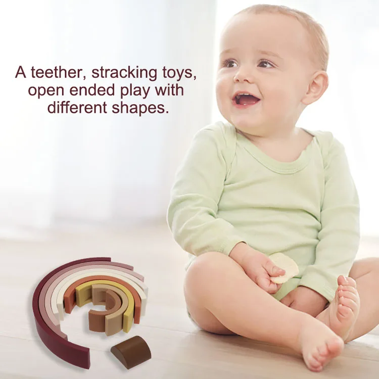 10 unids/set de juguetes apilables de arcoíris para niños, apilador de arcoíris de silicona, bloques Montessori, juguete de rompecabezas sensorial creativo a juego - imagen 5