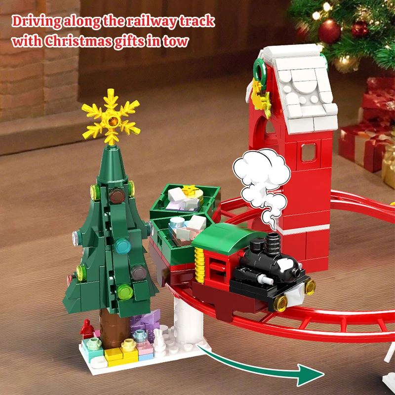 964pc ciudad invierno pueblo casa de Navidad bloques de construcción serie navideña Mini vía de tren DIY montaje modelo ladrillos juguetes para niños - imagen 5