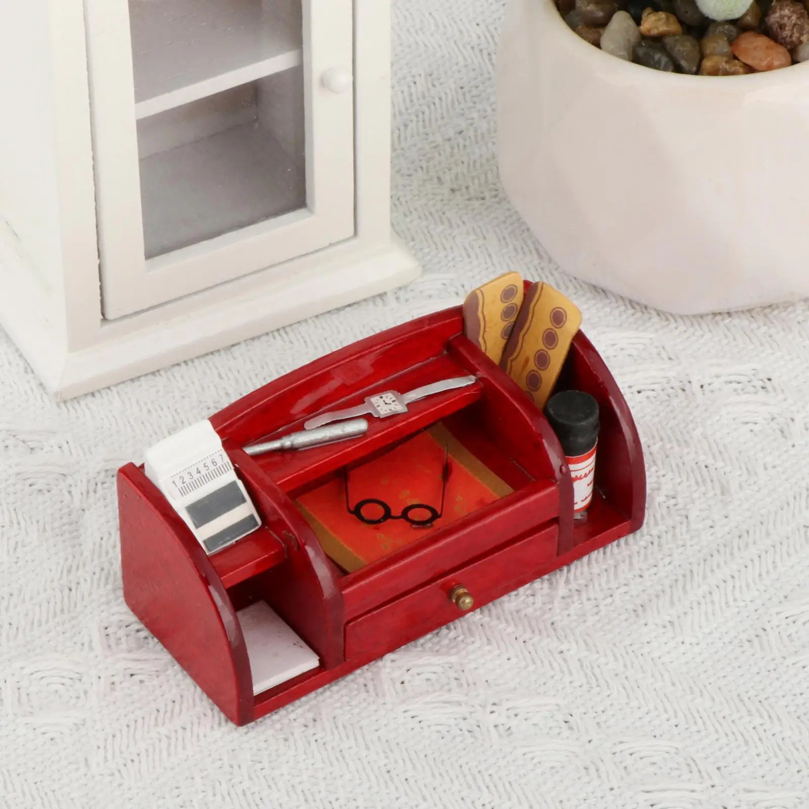 1:12 Dollhouse Mini Office Supplies Rack Gift Furniture Toy Storage Container for Doll House Bathroom Kitchen Living Room Decor