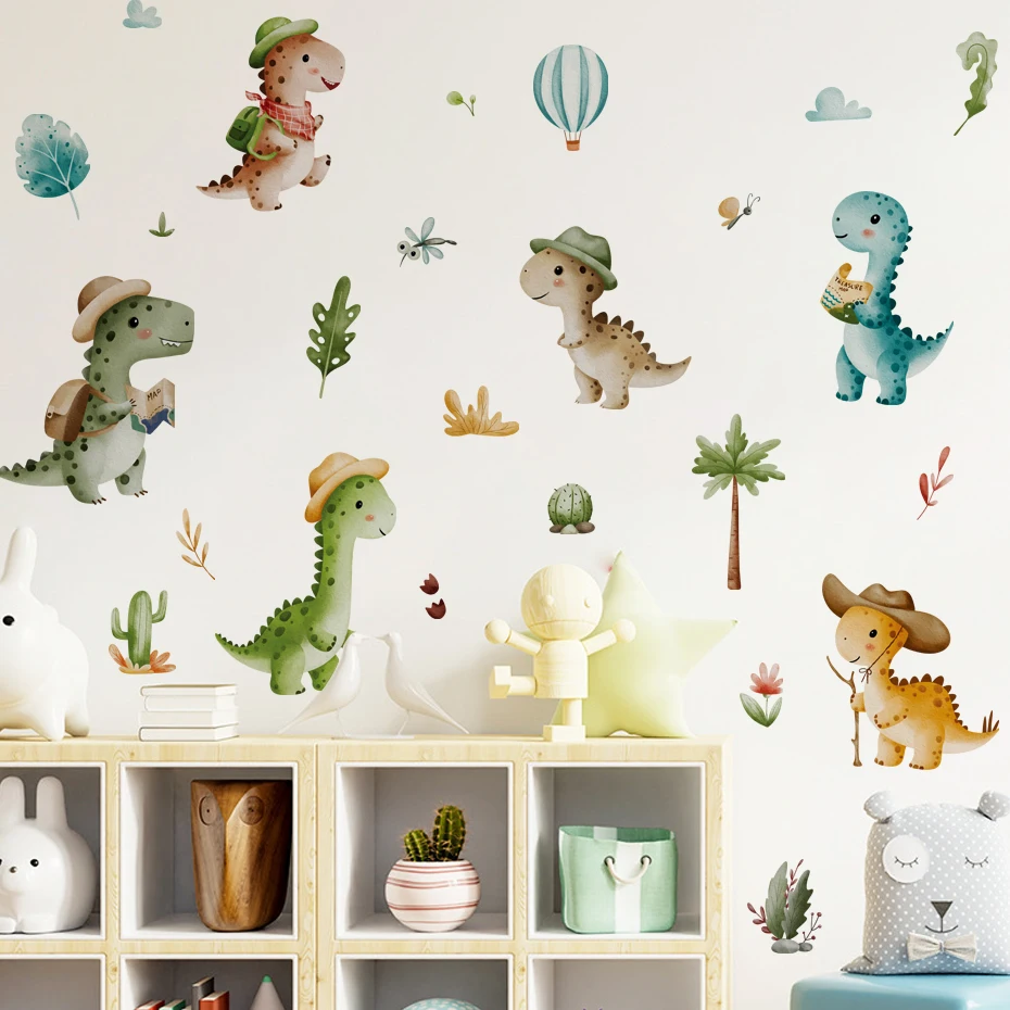 Pegatina de pared vinilo dinosaurio acuarela para habitación infantil - imagen 2