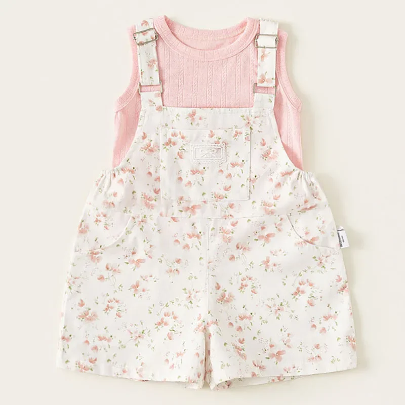 Conjunto de verano niño sin mangas rosa con flores y pantalón corto - imagen 4