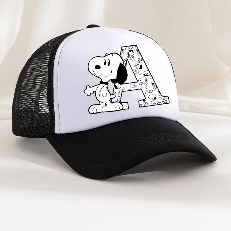 Snoopys Gorras de béisbol para niños Dibujos animados Nombre de la letra Verano Deporte al aire libre Sombrero de malla transpirable Lindo Anime Sunbonnet Regalos de cumpleaños