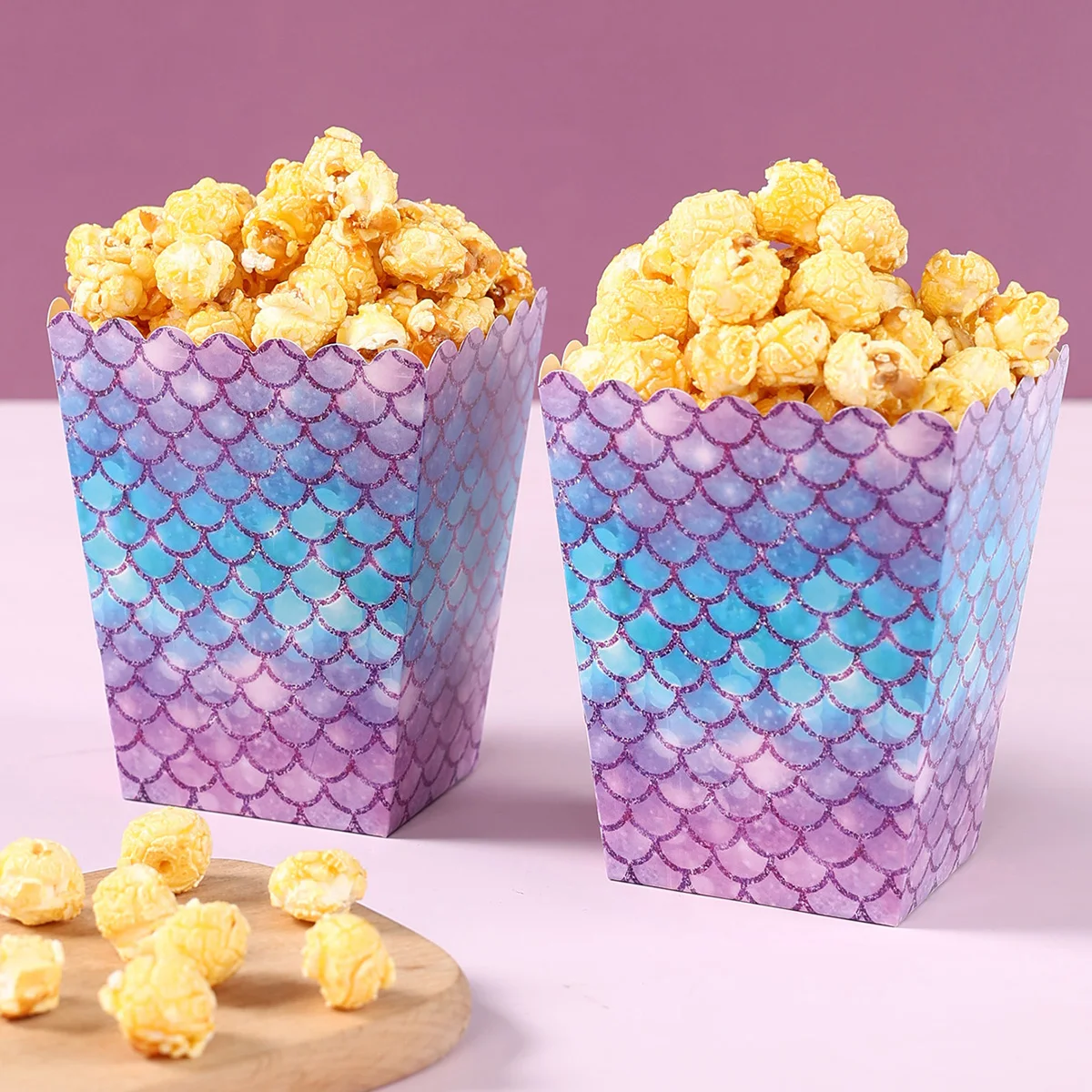 Cajas de palomitas de maíz de sirena, decoración para fiesta de cumpleaños, Baby Shower, suministros para fiesta de cumpleaños para niñas, bajo el mar, 6/20 piezas