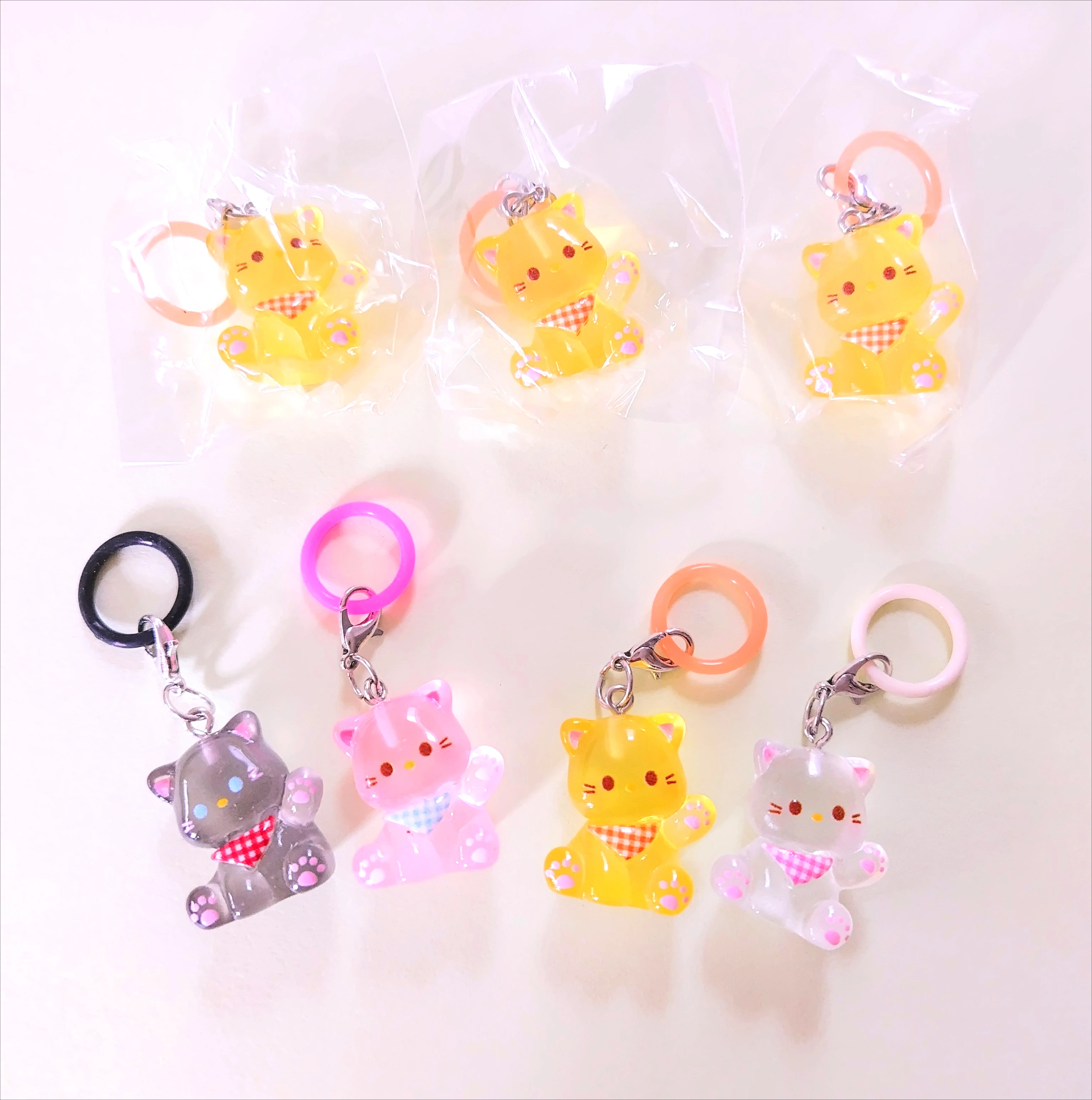 Juguetes cápsula de enlace brillante, lindo cristalino, cabeza inclinable, Neko, bufanda para bebé, gato sentado, gatito, paraguas, marca de botella, figuras colgantes - imagen 3