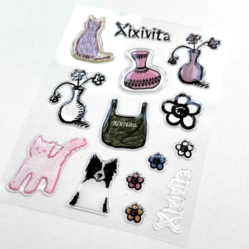 Pegatina epoxi estilo Ins Simple coreano, gelatina transparente, lindo Animal PEQUEÑO de dibujos animados, bolsa para mascotas, pegatina de flores - imagen 2