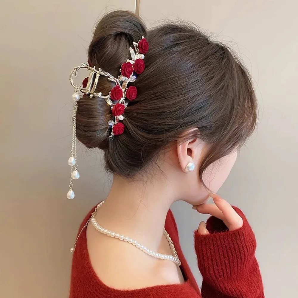 Pinzas para el cabello con borlas de mariposa rosa, pinza para el cabello de cristal brillante, Clip de tiburón para niñas, tocado elegante exquisito, accesorios para el cabello - imagen 3