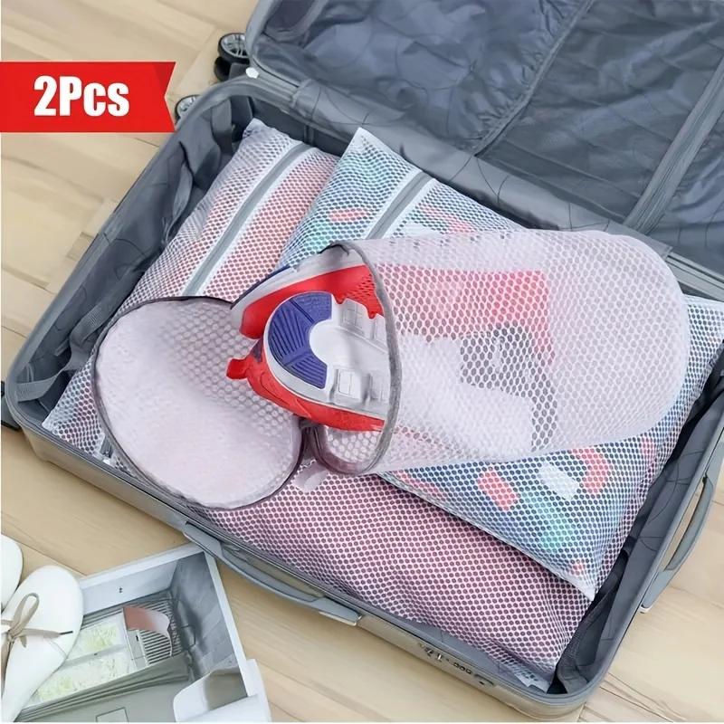 2 bolsas para lavar zapatos, bolsas de malla para la colada con tela de panal y cremallera gris, bolsas limpiadoras de zapatos duraderas y transpirables - imagen 2