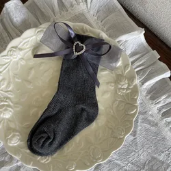 Calcetines altos para niña – Corazón brillante primavera y otoño