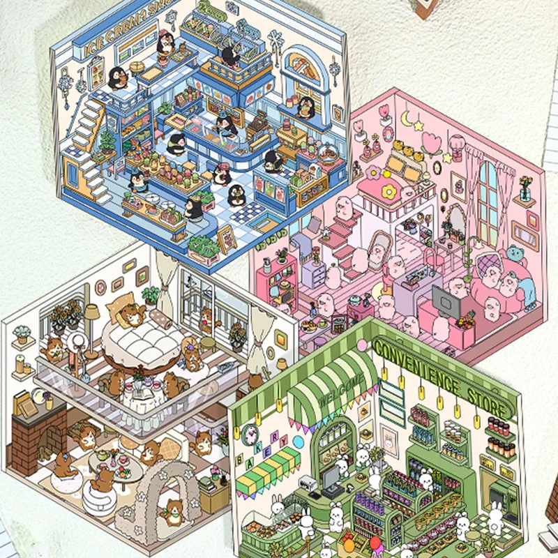 DIY lindo conejo Animal 3D pegatinas de paisajismo escena en miniatura escena de cabina apilamiento pegado cuenta de mano regalo para - imagen 3