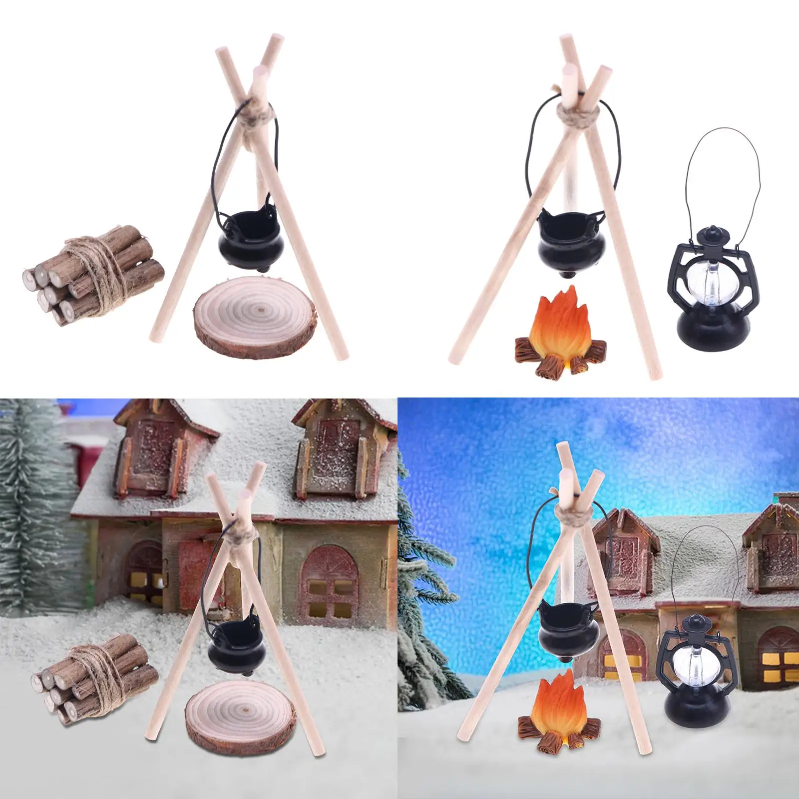 1/12 Dollhouse Camp Set Miniature Scene Model Scene Decor DIY Woodpile Dollhouse Decoration Accessories for Sand Table