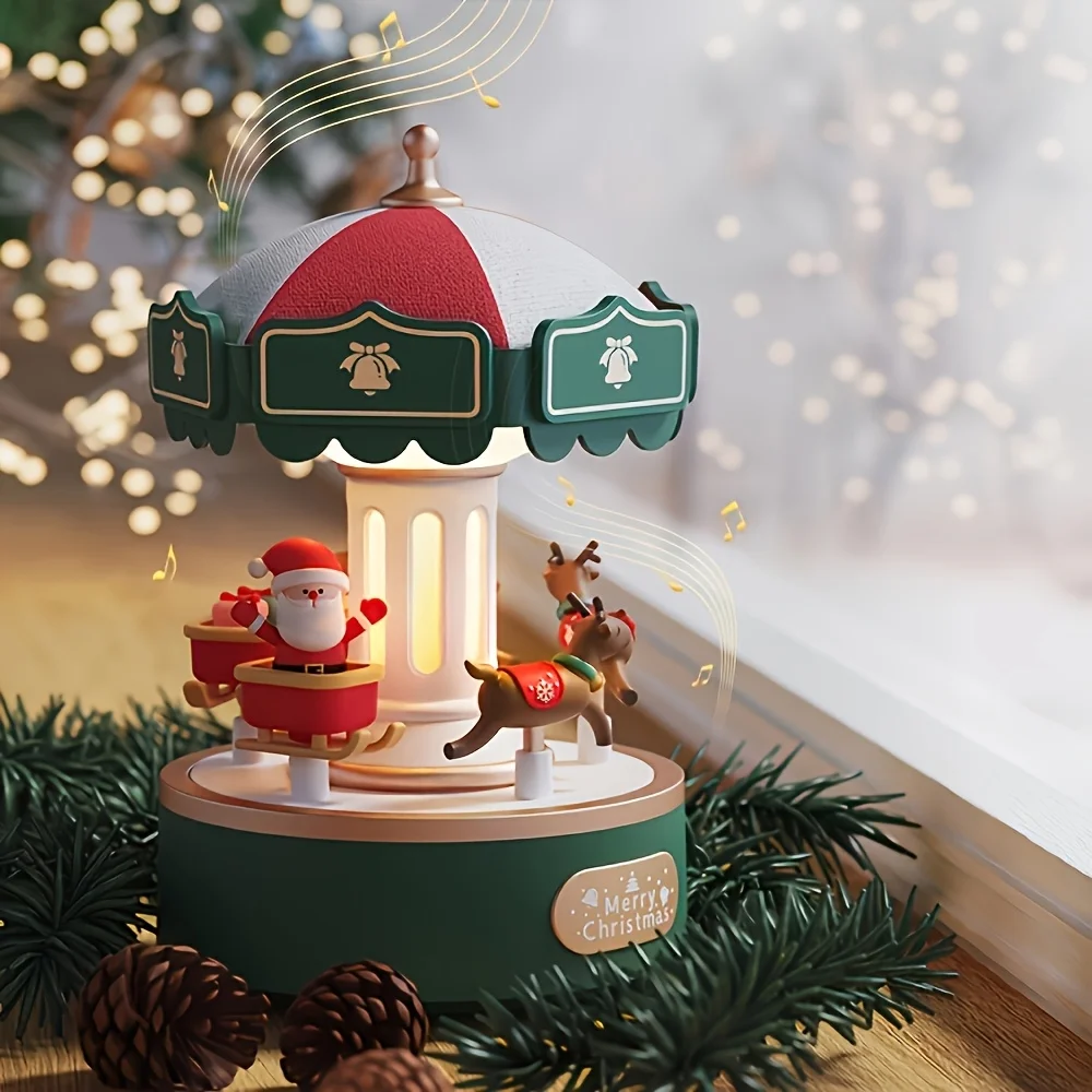 Cajas de música giratorias con carrusel de Navidad para niñas, estatuilla de alce de Papá Noel con luces LED, regalo Musical de cumpleaños, decoración del hogar - imagen 4