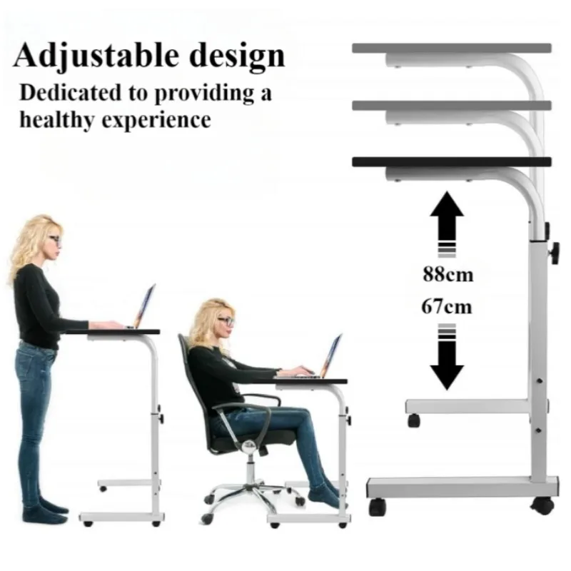 Mesita de noche con ruedas universales, mesa de gran tamaño, altura ajustable, escritorio grande para ordenador portátil, escritorio de estudio portátil para dormitorio de estudiantes - imagen 4