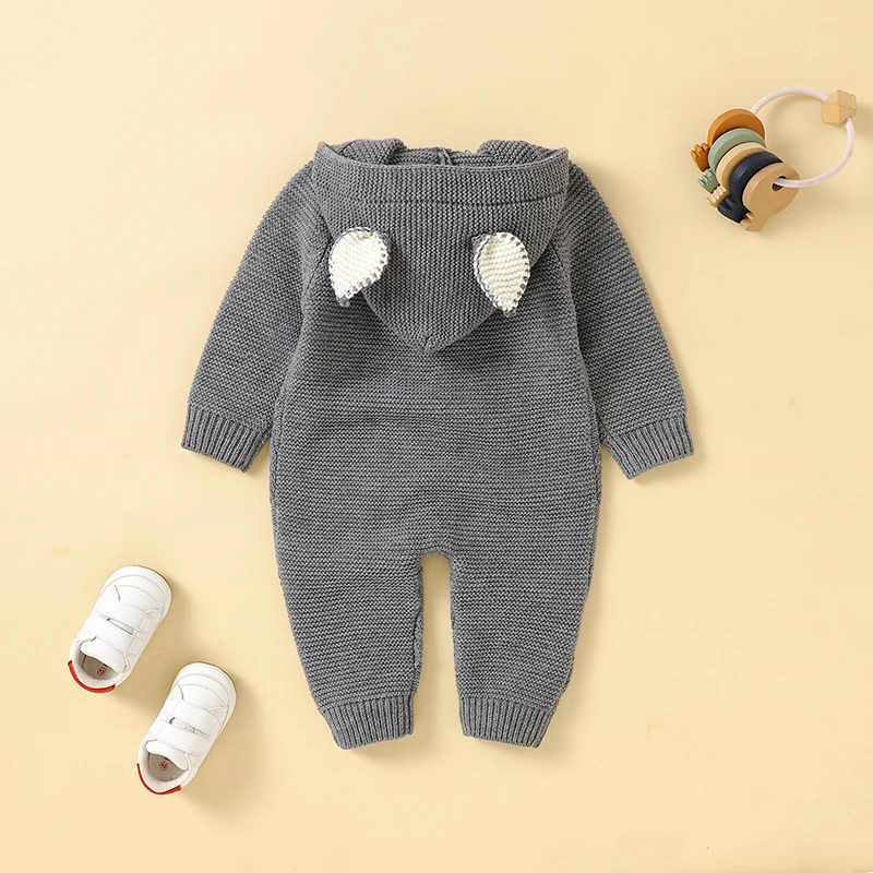 Peleles de punto para bebé, traje de mono para niña recién nacida, ropa de otoño de manga larga para niño, mono con capucha a la moda, monos con orejas bonitas - imagen 2