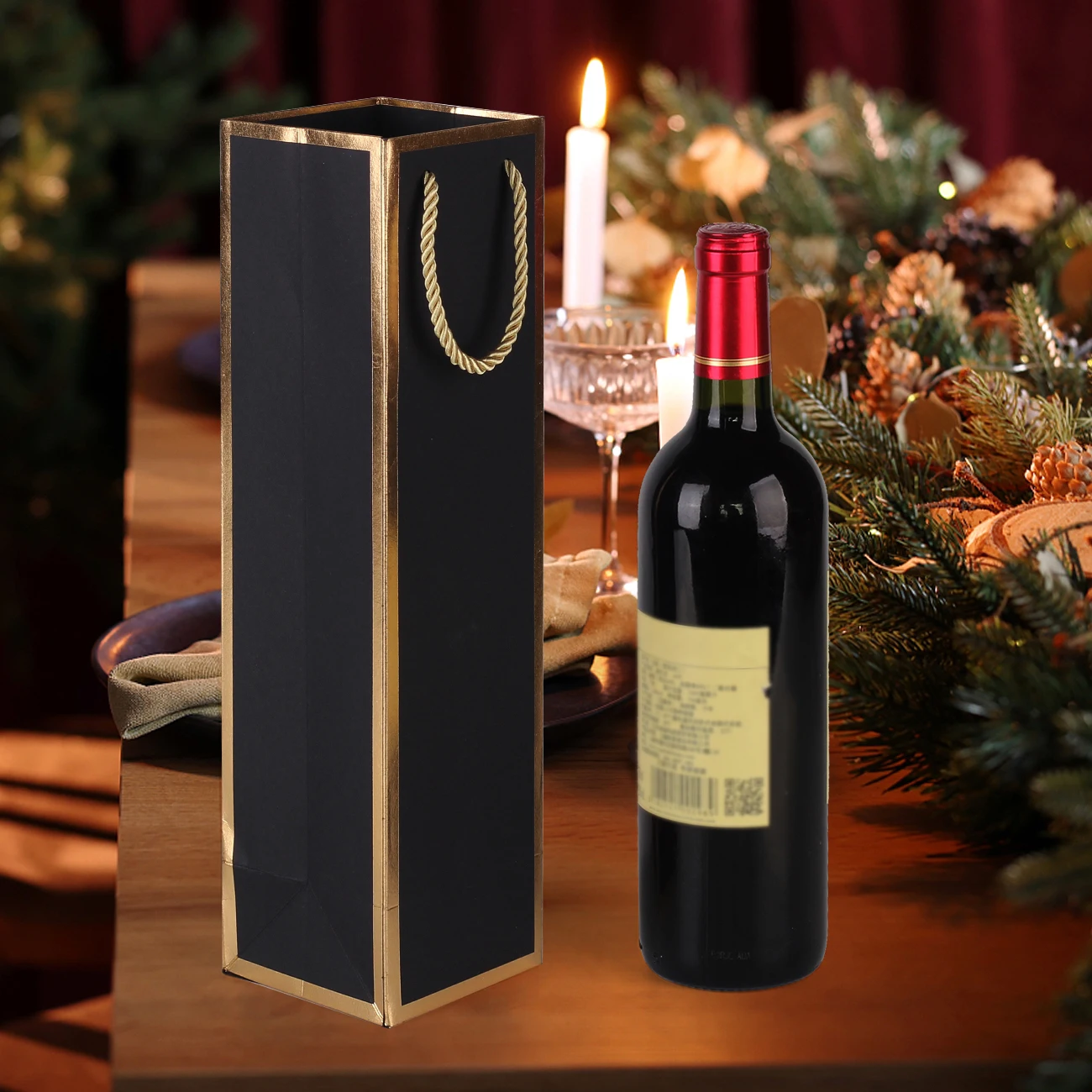 Bolsas de regalo para vino con estampado dorado de lujo - imagen 4